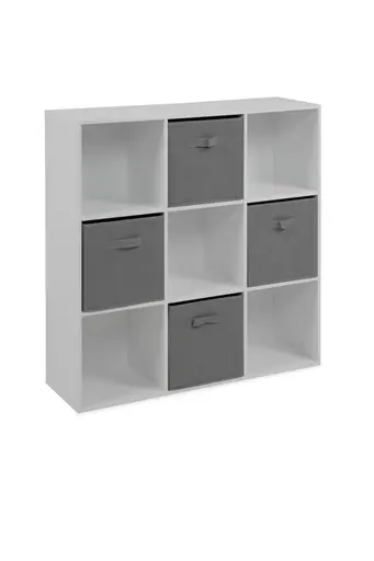 Regal - inkl. Stoffboxen, B ca. 89 cm, Weiß, Grau