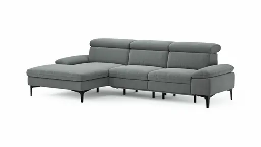Ecksofa Felipa - Longchair links mit 2,5-Sitzer inkl. Armlehne verstellbar und Rückenlehne/Sitztiefe verstellbar (motorisch), Stoff, Grau