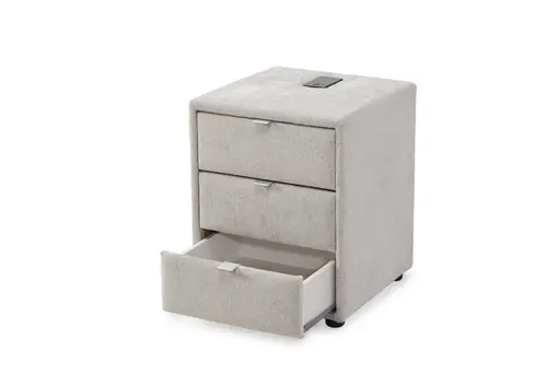 Nachttisch- Inkl. Ladeport, Stoff, Hellgrau
