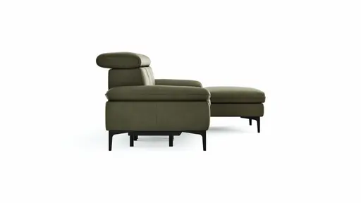 Ecksofa Felipa - 2,5-Sitzer mit Longchair rechts inkl. Armlehne verstellbar und Rückenlehne/Sitztiefe verstellbar (motorisch), Leder, Olive