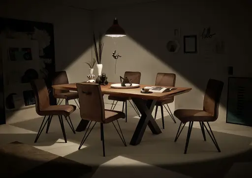 Esstisch - LB ca. 220x100 cm, Zerreiche massiv geölt, Schweizer Kante, Schwarz