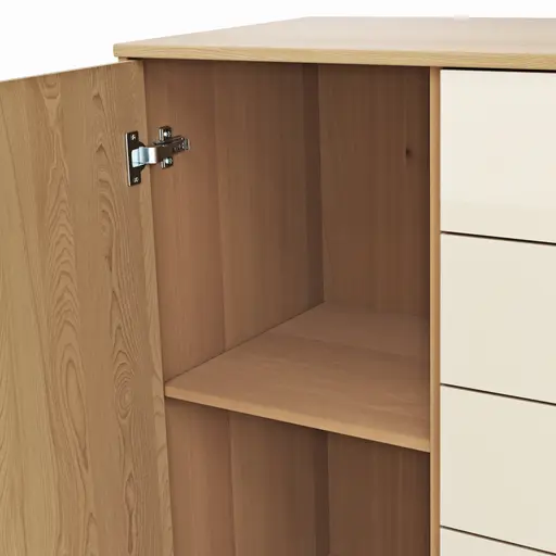 Kommode Lenoso - Eiche massiv, Glas Champagner