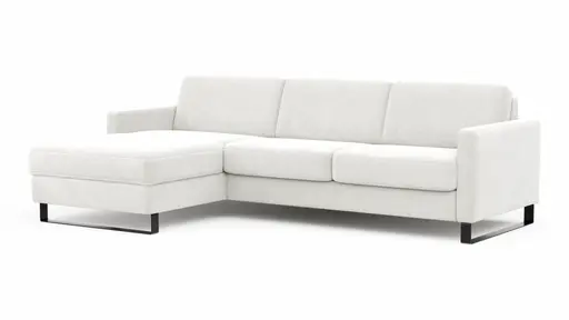 Schlafsofa Laredo - Longchair mit 2-Sitzer rechts inkl. Schlaffunktion mit Bettkasten, Stoff, Graubeige