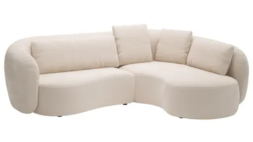 Ecksofa Karasu - 3-Sitzer mit Ottomane rechts, Stoff, Creme