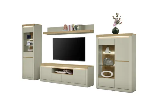 TV-Lowboard - mit Beleuchtung, B ca. 194 cm, Kaschmir, Stone Eiche Nachbildung