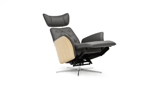 Drehsessel Aberdeen - Größe M, inkl. Relaxfunktion (motorisch) und Aufstehhilfe, Holzblende furniert, Eiche, Leder, Anthrazit