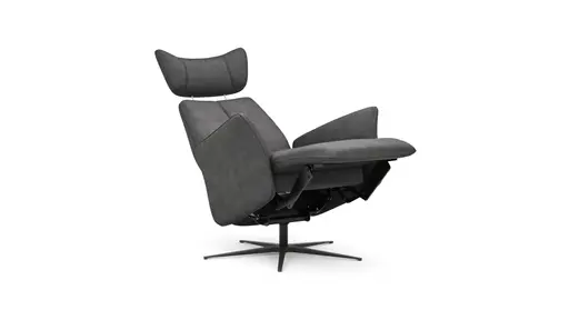 Drehsessel Aberdeen - Größe L, inkl. Relaxfunktion (motorisch), Kopfteil verstellbar, Stoff, Schwarz