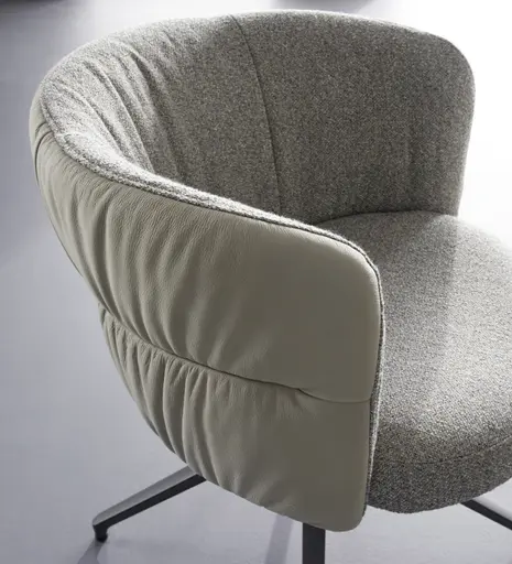 Armlehnstuhl Milana - drehbar, Leder Grau, Stoff Graubraun