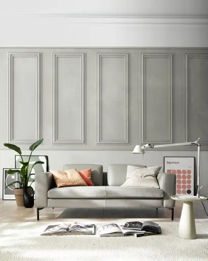 Sofa Lenni Style - 2-Sitzer, Leder, Steingrau, luftige Kisssen