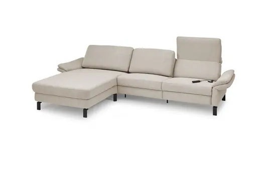 Ecksofa CALM PREMIUM 2.0 - Longchair links mit 3-Sitzer, Relaxfunktion motorisch, Armlehne verstellbar, Stoff, Sand