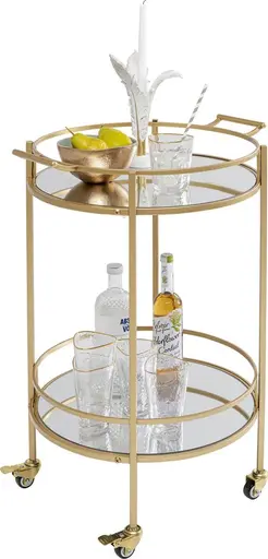 Servierwagen- Stahl, Lackiert, Goldfarben, Glas, Klar
