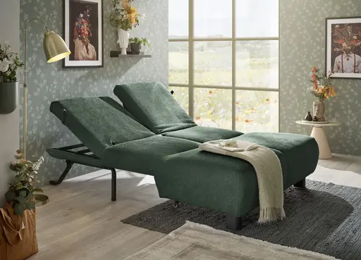 Faltsofa EBBY - 2-Sitzer ohne Armlehne, 140 cm inkl. Schlaffunktion/Relaxfunktion, Stoff, Dunkelgrün