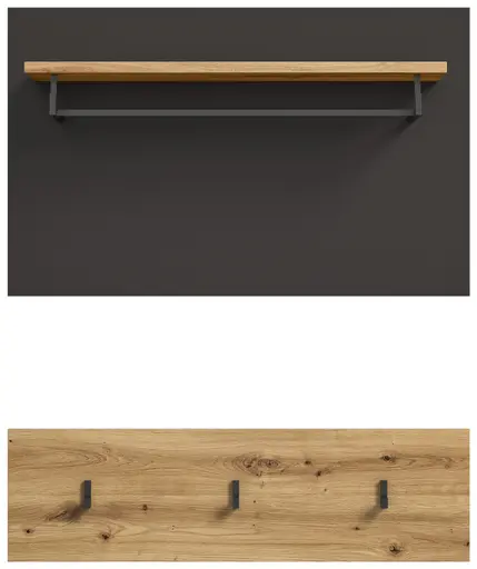 Garderobe - inkl. Sitzkissen, Basalt grau, Artisan Eiche Nachbildung