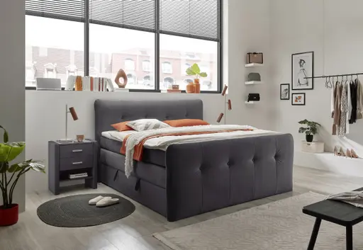 Boxspringbett HOLLIE- Liegefläche ca. 180x200 cm, Stoff, Schlamm, inkl. Topper