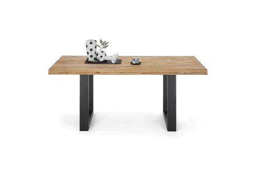 Esstisch - LB ca. 160x90 cm, Wildeiche massiv geölt, Baumkante, Schwarz