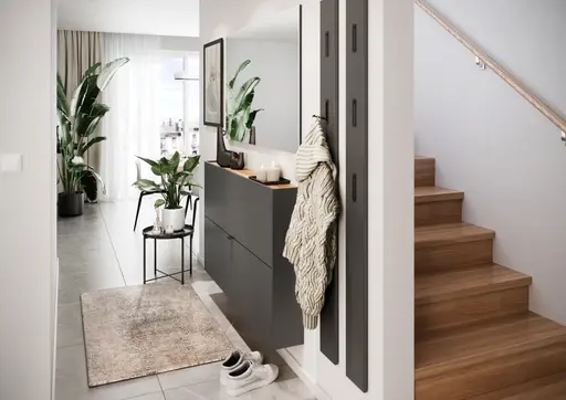 Schuhschrank GIANNA - B ca. 140 cm, Graphit, Navarra Eiche Nachbildung