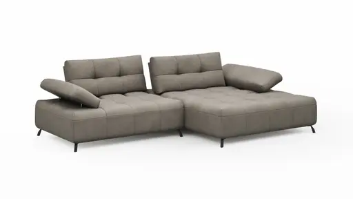 Ecksofa Comodo - 1,5-Sitzer, Longchair rechts, Leder, Taupe