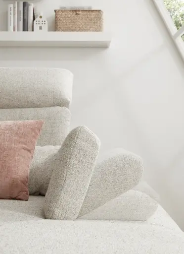 Ecksofa EM Lamego - Rückenlehne, Kopfteil und Armteil verstellbar, Stoff, Beige