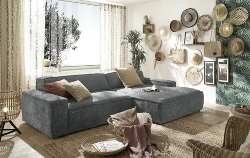 Ecksofa - 2-Sitzer mit Longchair rechts, Sitzvorzug motorisch, Stoff, Anthrazit