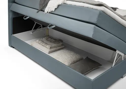 Boxspringbett SANDRIN E- Liegefläche ca. 180x200 cm, Stoff, Graublau, inkl. Stauraum