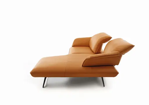 Ecksofa - 1-Sitzer mit Longchair rechts, Kopfteil/Sitztiefe verstellbar, Leder, Gold