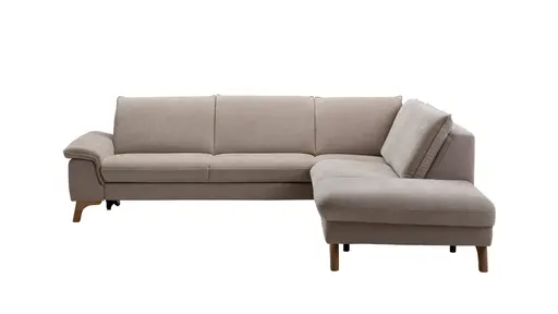 Ecksofa Tulsa KS - 2,5-Sitzer, Spitzecke und 1,5-Sitzer mit Anstellhocker rechts, Stoff, Graubeige