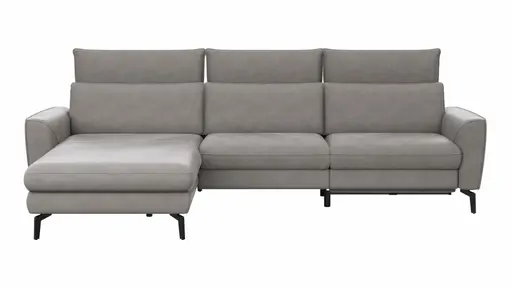Ecksofa Avela - Longchair mit 2,5-Sitzer rechts inkl. Kopfteile, Relaxfunktion und Longchair motorisch verstellbar, Leder, Steingrau