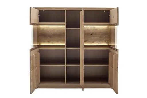 Highboard - B ca. 132 cm, Eiche Nachbildung, Eiche massiv geölt