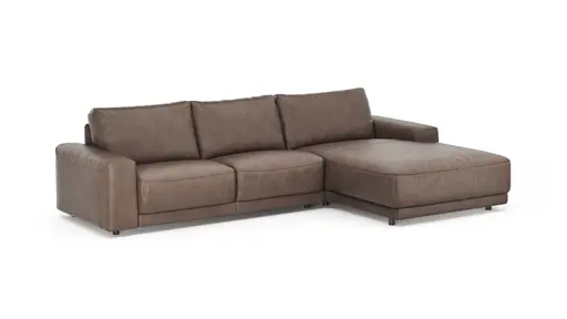 Ecksofa Balok - 2,5-Sitzer mit Longchair groß rechts, Leder, Dunkelbraun