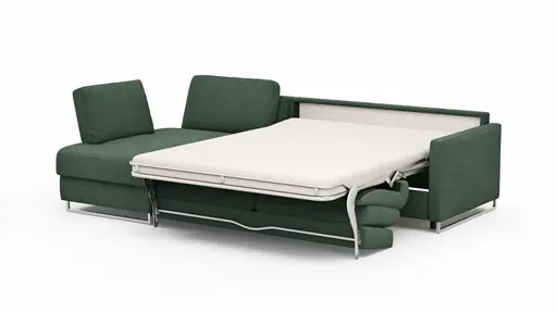 Ecksofa Nuoro - Longchair links mit 2-Sitzer inkl. Schlaffunktion und Bettkasten, Stoff, Dunkelgrün