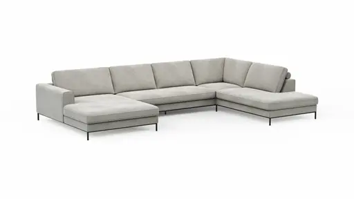 Wohnlandschaft Solano - Longchair Links, 2-Sitzer, Ecke Rechts, Stoff, Hellgrau