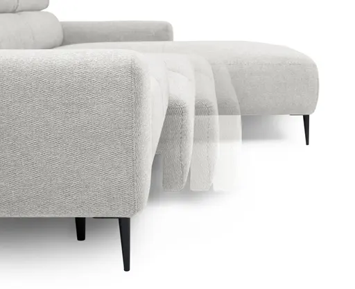 Ecksofa - 2-Sitzer mit Longchair rechts, Sitzvorzug motorisch, Kopfteil verstellbar, Stoff, Creme