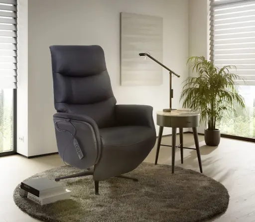 TV-Sessel MAREK - drehbar, Relaxfunktion, Kopfteilverstellung, Leder, Schwarz