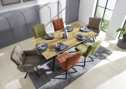 Esstisch - ausziehbar, LB ca. 200x100 cm, Wildeiche Nachbildung, Schweizer Kante, Schwarz