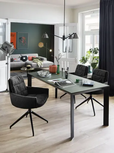 Armlehnstuhl Jukka - Stoff, Jade, Stativ, Schwarz, Drehbar