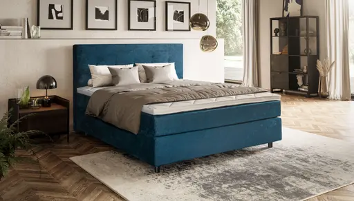 Boxspringbett Premium Line Retro - Liegefläche ca. 180x200 cm, Stoff, Dunkelblau
