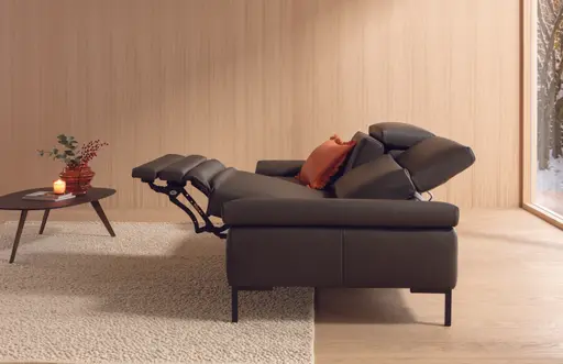 Sofa Braska - 3-Sitzer, inkl. Relaxfunktion (motorisch), Kopfstütze/Armlehne verstellbar, Leder, Anthrazit