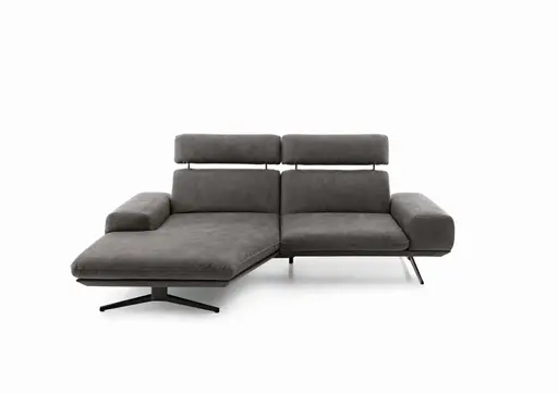 Ecksofa - Longchair links mit 1-Sitzer, Kopfstütze/Rückenlehne verstellbar, Stoff, Anthrazit