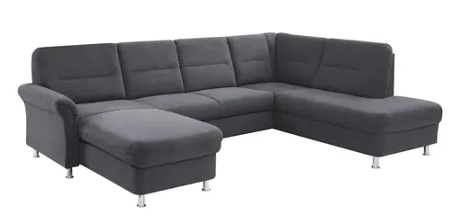 Wohnlandschaft - Longchair links mit 2-Sitzer und Ecke rechts, Relaxfunktion, Stoff, Graphite