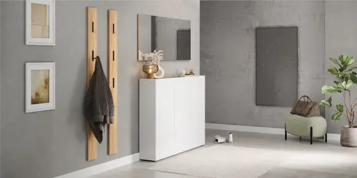 Schuhschrank GASIRA - B ca. 138 cm, Weiß, Navarra Eiche Nachbildung