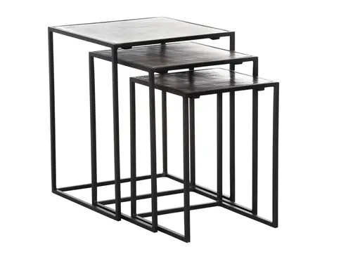 Beistelltisch-3-er Set Coffe - LBH ca. 41x41x52 cm, Metall, Schwarz