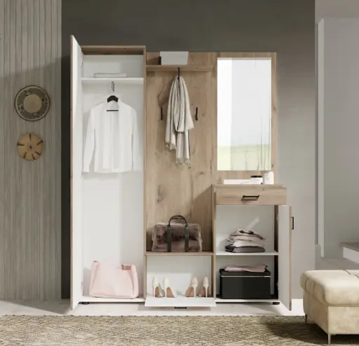 Kompaktgarderobe - Eiche Viking Nachbildung, Lichtgrau