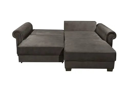  Ecksofa - Sofa 2-Sitzer mit Longchair rechts, Schlaffunktion mit Bettkasten, Stoff, Espresso