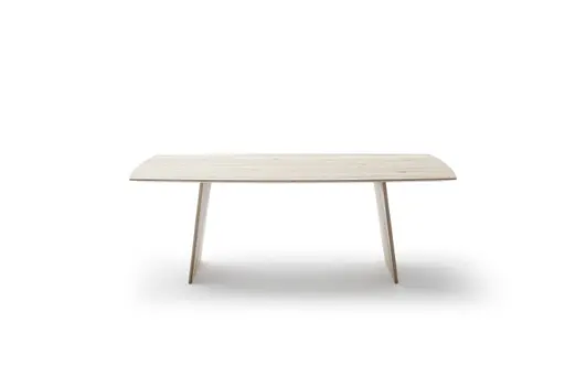 Esstisch 3100 - LB ca. 220x100 cm, Asteiche Bianco massiv, Holzwange