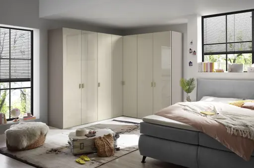 Eckschrank JOIN IT- B ca. 203 cm,  Nougat, Glas, Creme