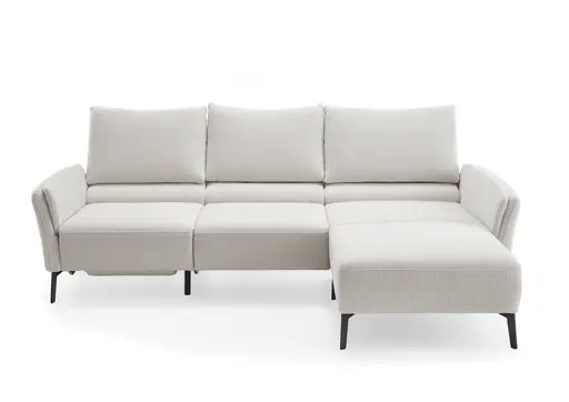 Ecksofa - 2,5-Sitzer mit Longchair rechts, Sitztiefe verstellbar, Stoff, Beige