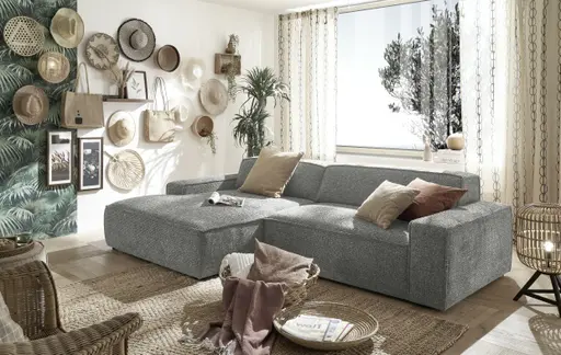 Ecksofa - Longchair links mit 2-Sitzer, Sitzvorzug motorisch, Stoff, Graphit