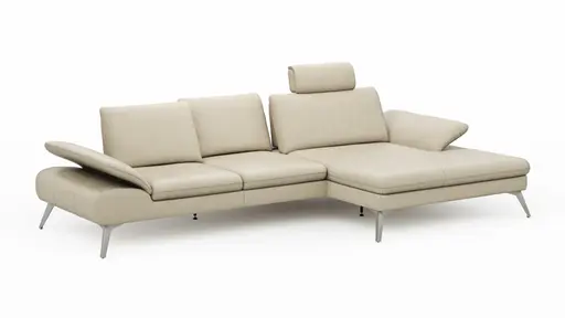 Ecksofa Collina - 2,5-Sitzer, Longchair rechts, inklusive Kopfstütze, Leder, Ecru