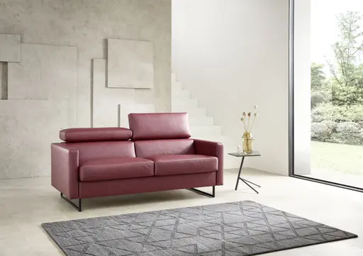 Sofa 2-Sitzer - Schlaffunktion/Kopfteil verstellbar, Stoff, Bordeaux