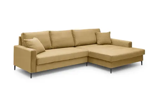 Ecksofa - 3-Sitzer mit Longchair rechts, Stoff, Senfgelb